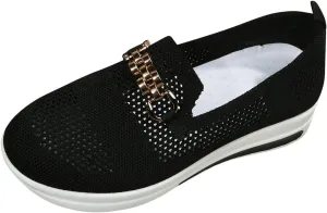 Loafers for Women Low Top Non Slip Shoes Classic Comfort Flat Fashion Sneakers with Metal Decor Ladies Slip On Casual Boat Shoes Mesh Breathable Elastic Tennis Sneakers for Gym Travel Daily Wear
