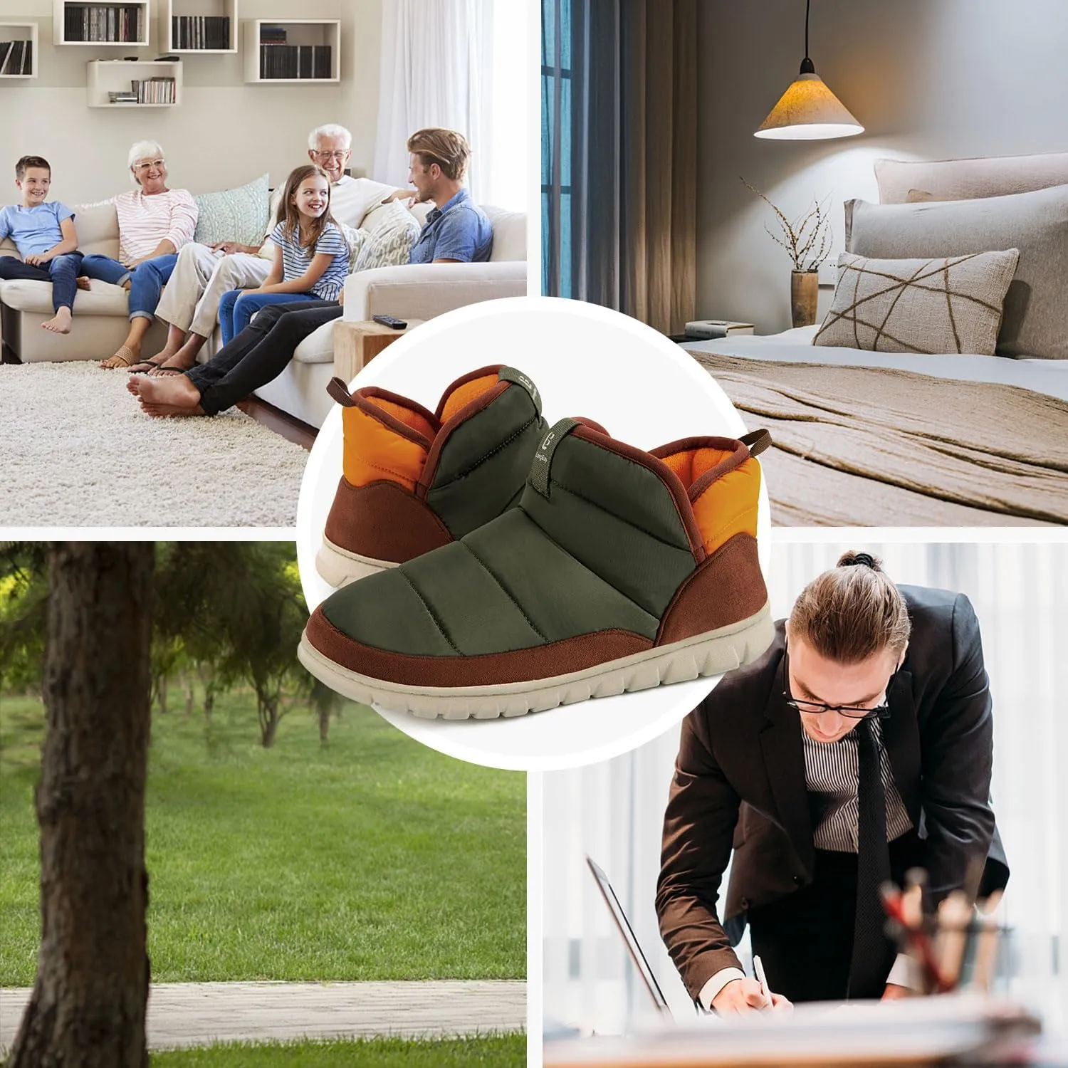 LongBay Mens Bootie Slippers with Memory Foam Indoor Outdoor Warm House Shoes Sport Lounge Camping Boots