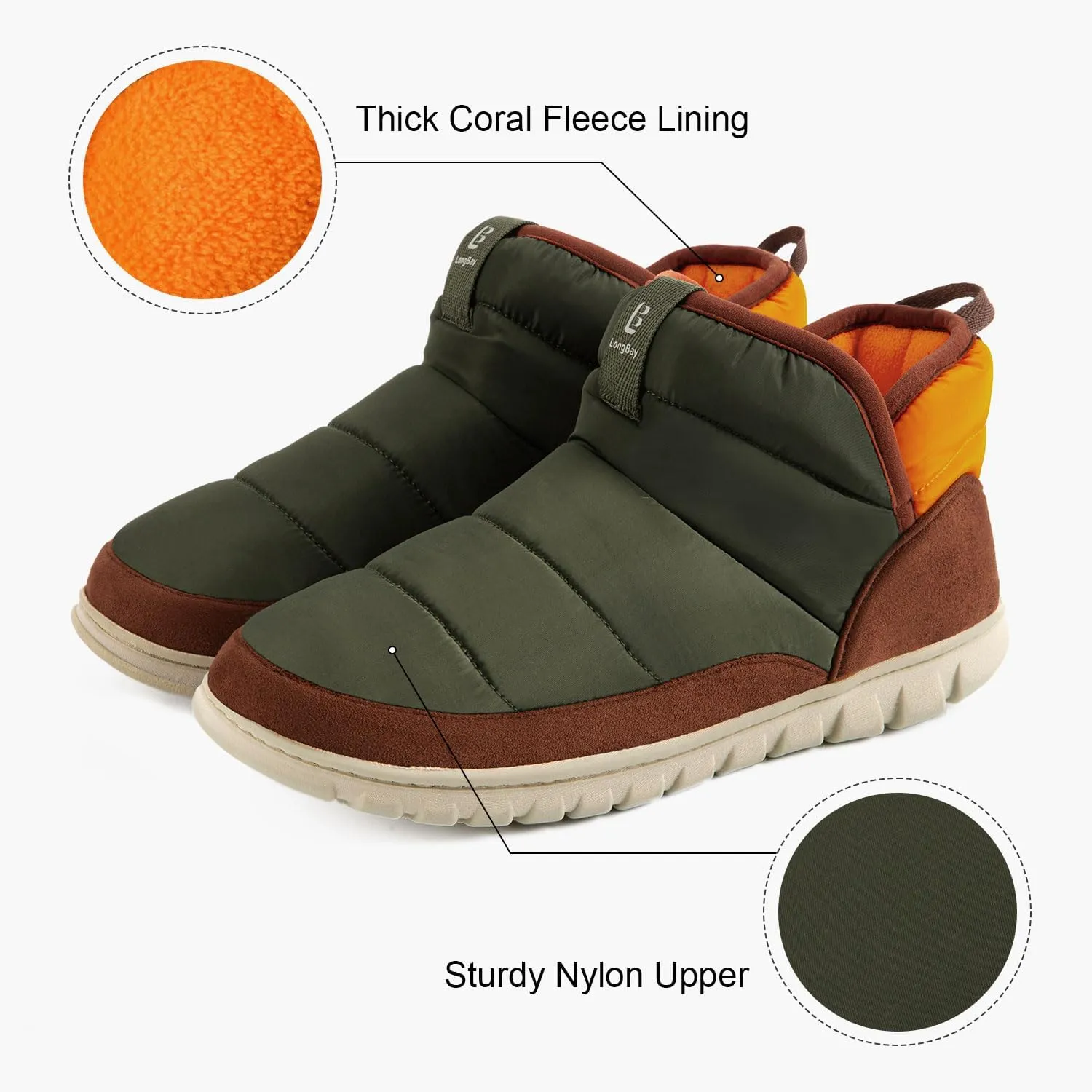 LongBay Mens Bootie Slippers with Memory Foam Indoor Outdoor Warm House Shoes Sport Lounge Camping Boots