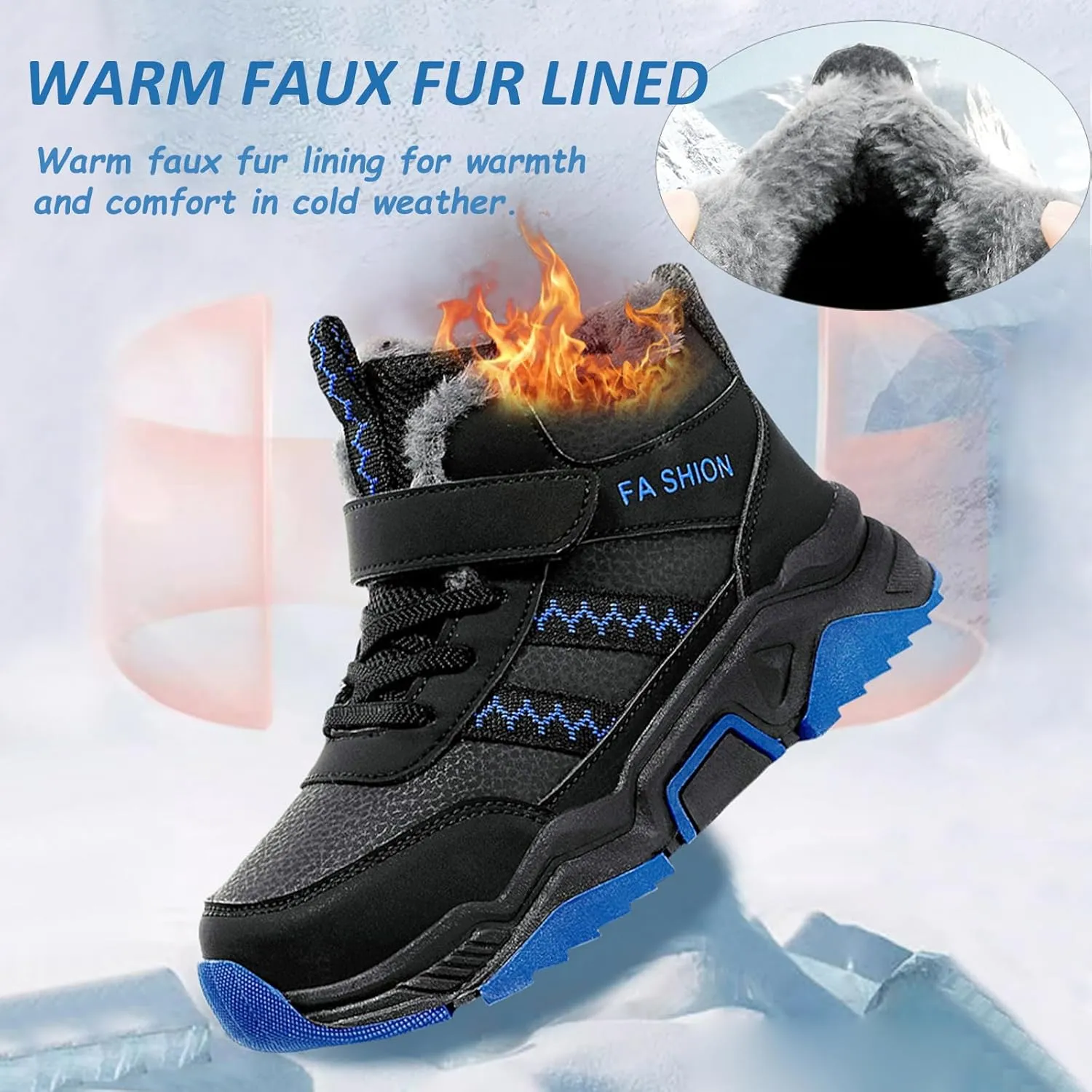Lossarye Girls Boys Winter Warm Hiking Snow Boots Soft Faux Fur Lined Outdoor Non-Slip Walking Climbing Sneakers