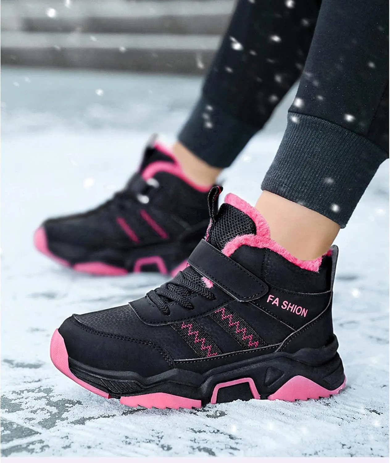 Lossarye Girls Boys Winter Warm Hiking Snow Boots Soft Faux Fur Lined Outdoor Non-Slip Walking Climbing Sneakers