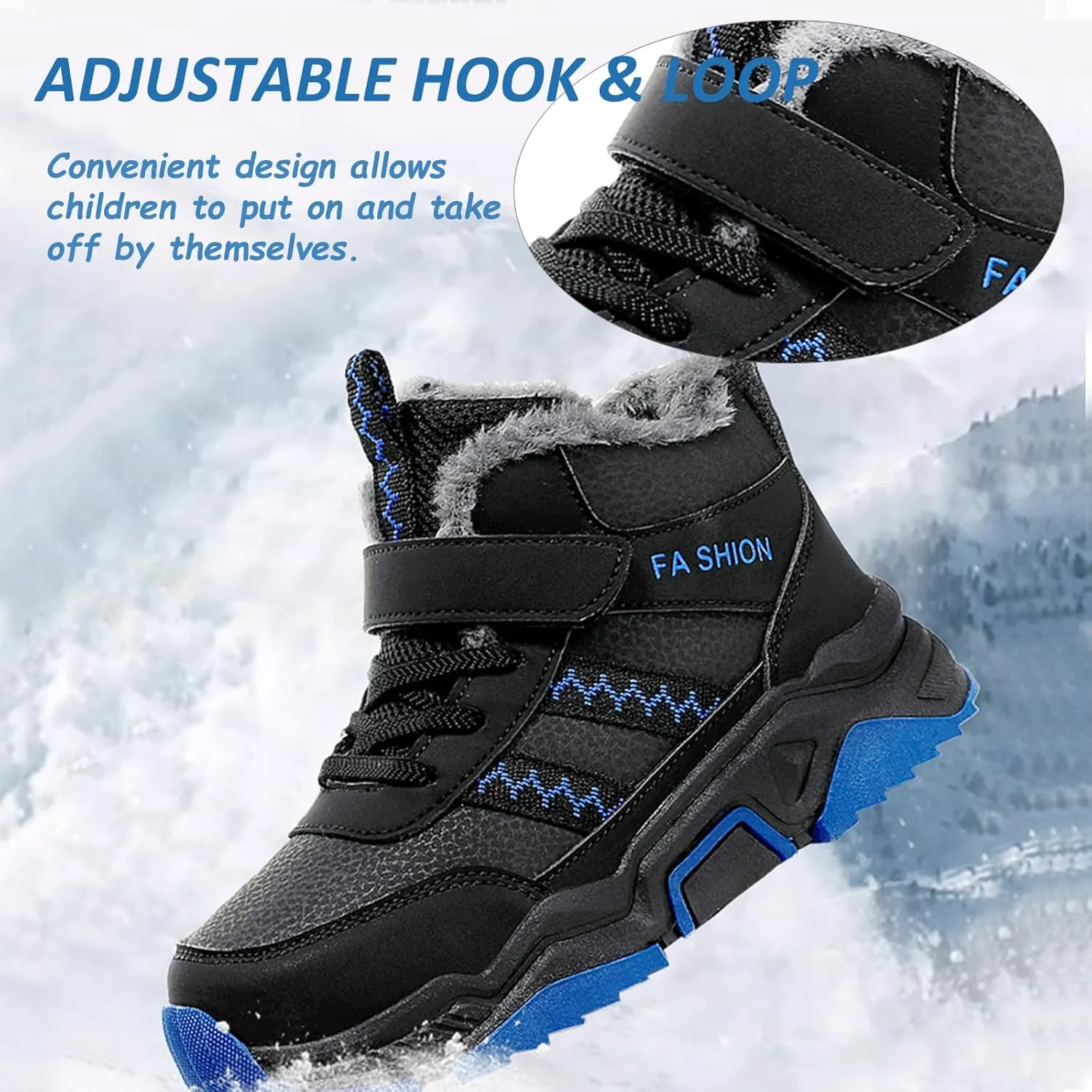 Lossarye Girls Boys Winter Warm Hiking Snow Boots Soft Faux Fur Lined Outdoor Non-Slip Walking Climbing Sneakers