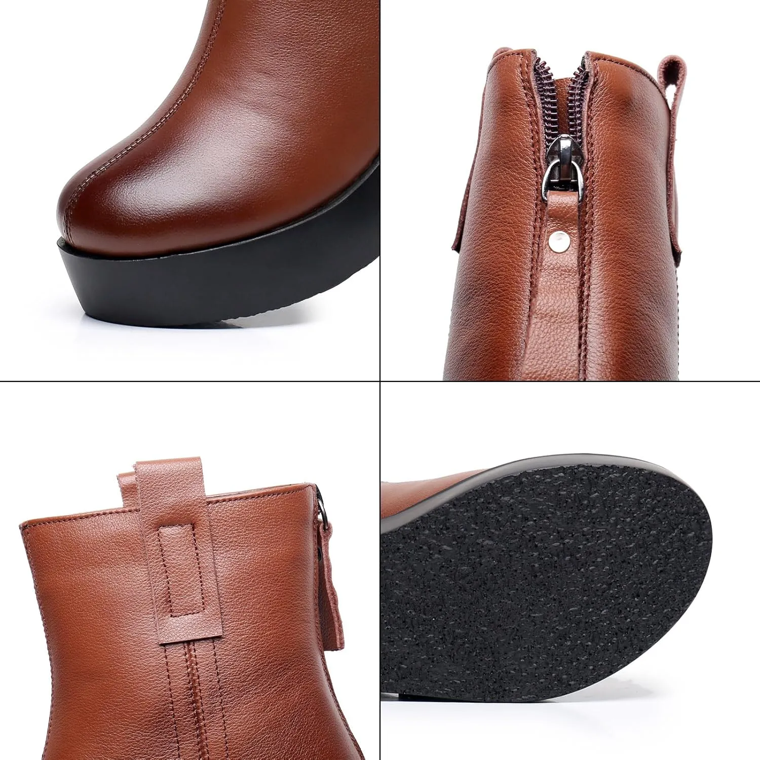 Lossarye Women's Leather Platform Wedges Ankle Boots with Back Zipper Fashion Vintage Round Toe Comfortable Warm Lining Casual High Top Soft Sole Anti-slip Booties