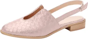 Low Heel Sandal for Women Summer Fashion Cutout Baotou Pointed Toe Closed Toe Weave Strap Buckle Casual Flat Sandalias Comfortable Slides Mules Shoes