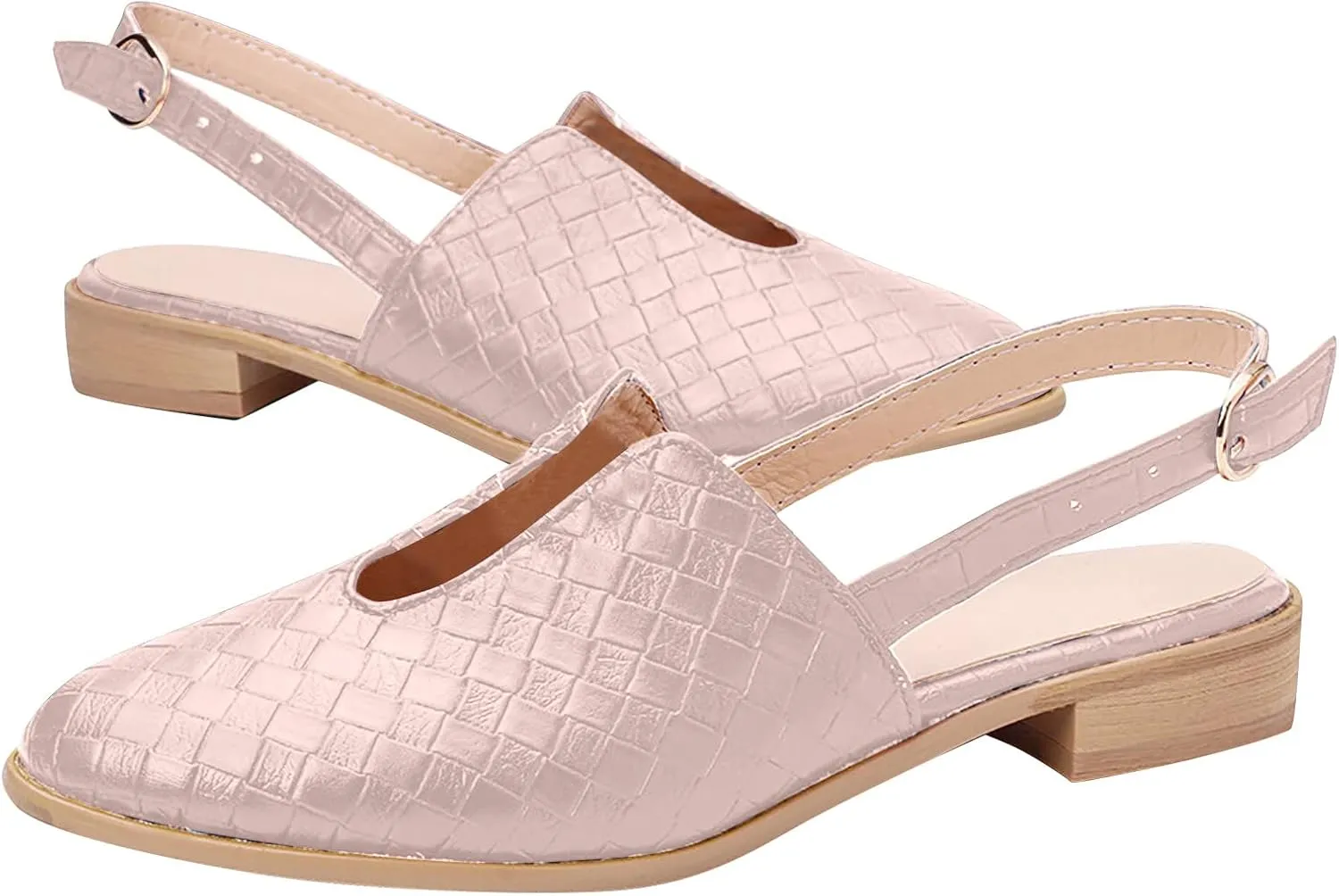 Low Heel Sandal for Women Summer Fashion Cutout Baotou Pointed Toe Closed Toe Weave Strap Buckle Casual Flat Sandalias Comfortable Slides Mules Shoes