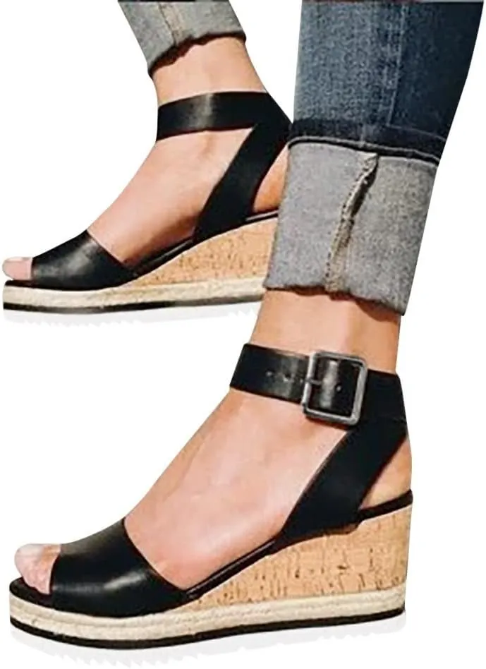 Low Heel Sandals for Women Dressy Summer 2025 Casual Sandals Ladies Wedge Sandals for Women Comfortable Platform Sandals with Ankle Strap Wide Width Platform Wedge Sandals Party Dress Shoes