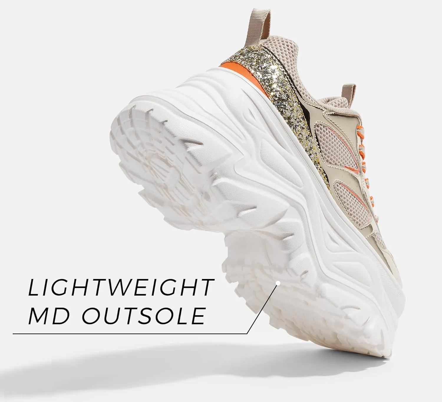 LUCKY STEP Women's Rhinestone Chunky Sneakers Breathable Lace-Up Platform Walking Sneakers Fashion Casual Dad Shoes