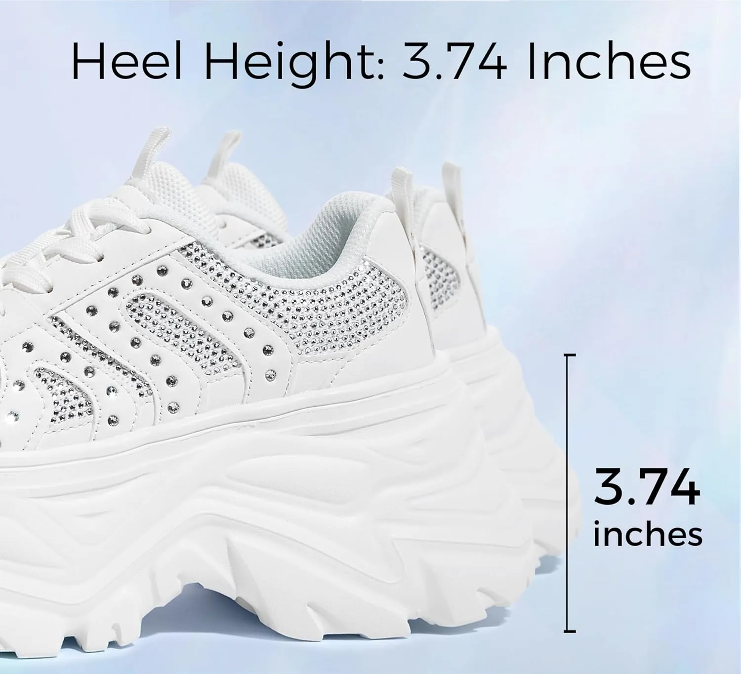 LUCKY STEP Women's Rhinestone Chunky Sneakers Breathable Lace-Up Platform Walking Sneakers Fashion Casual Dad Shoes