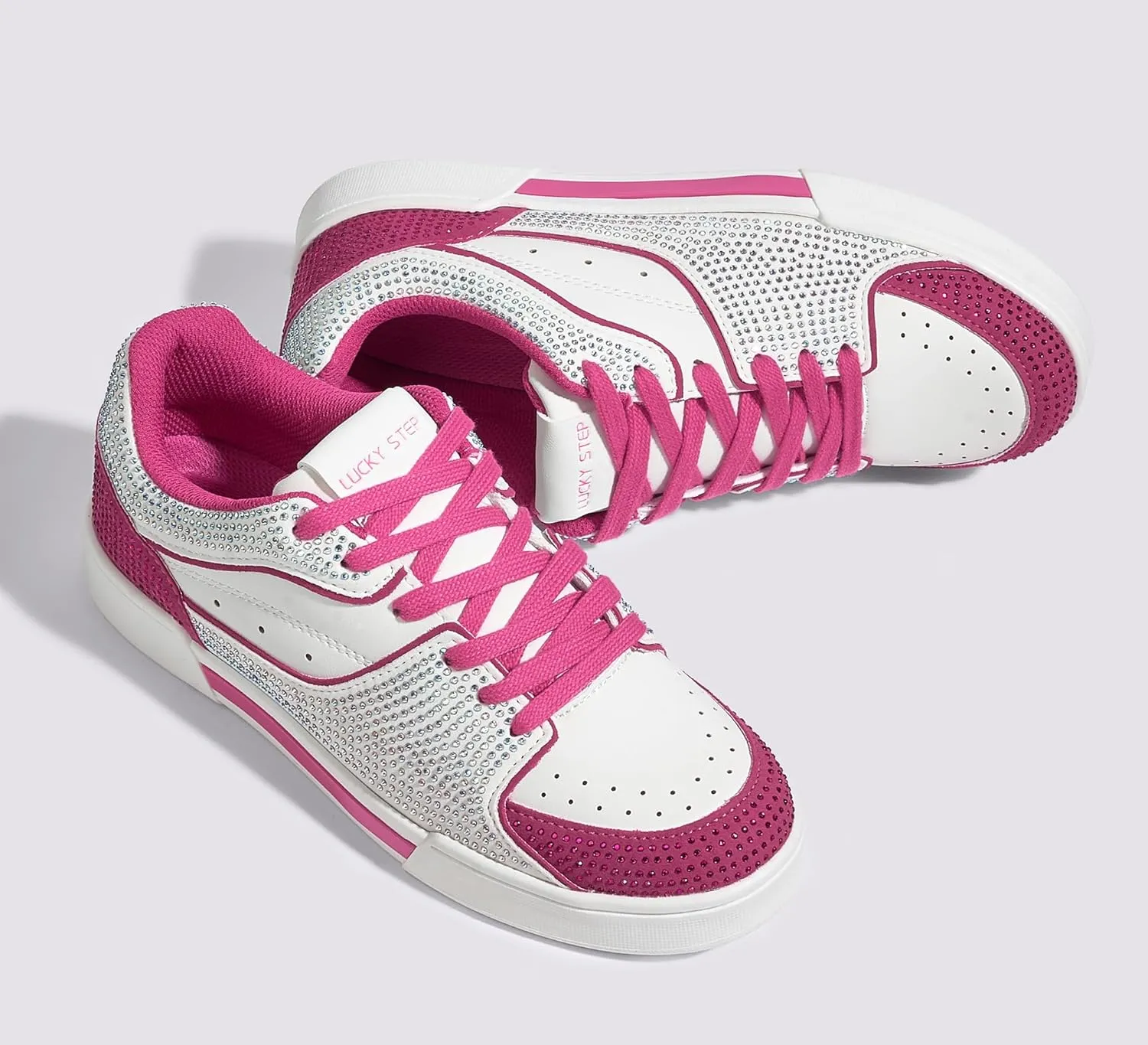 LUCKY STEP Women's Rhinestone Sneakers Sparkly Bling Glitter Wedding Tennis Shoes Fashion Casual Walking Comfortable Shiny Footwear