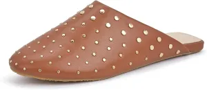 LUCKY STEP Women's Rivet Mules Flats Closed Toe Leather Fashion Slippers Sparkly Comfortable Backless Slip on Slides