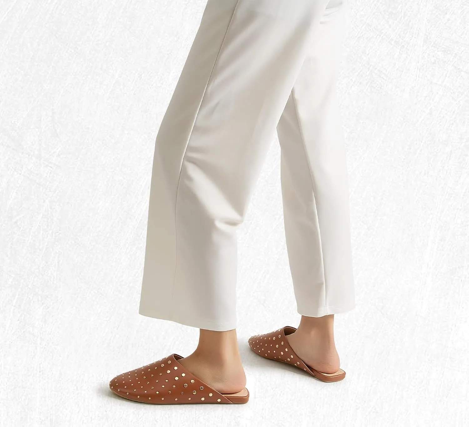 LUCKY STEP Women's Rivet Mules Flats Closed Toe Leather Fashion Slippers Sparkly Comfortable Backless Slip on Slides