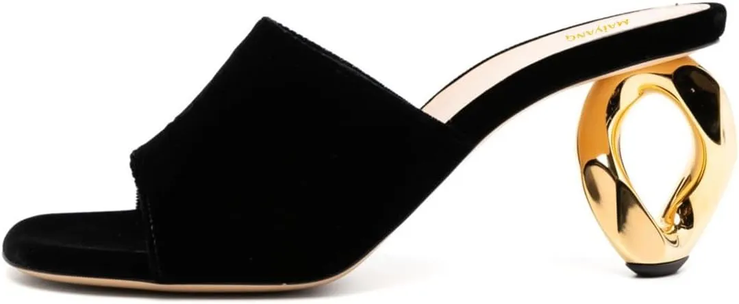 Maiyang Women Chic Mid Heel Slip on Velvet Mules Open Toe Slide Sandals Stylish Summer Casual Dress Shoes Size 4-16 US