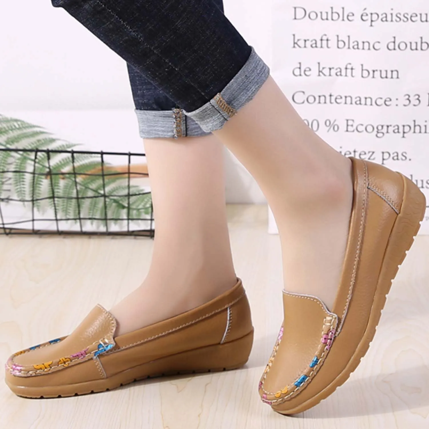 MEBAMY Women's Thick Sole Slip-On Loafers Comfortable Arch Support Casual Thick-Soled Casual Shoes Non-Slip Low-Top Loafers Shoes for Women Black