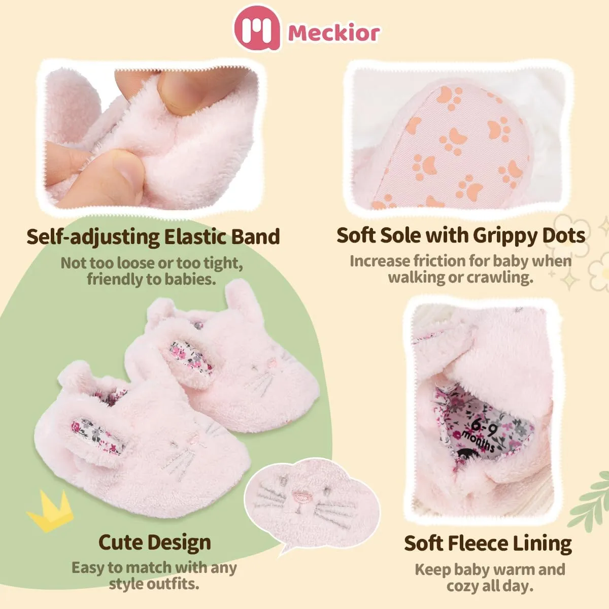 Meckior Save Beautiful Cute Cartoon Infant Unisex Baby Warm Cotton Anti-Slip Soft Sole First Walkers Shoes