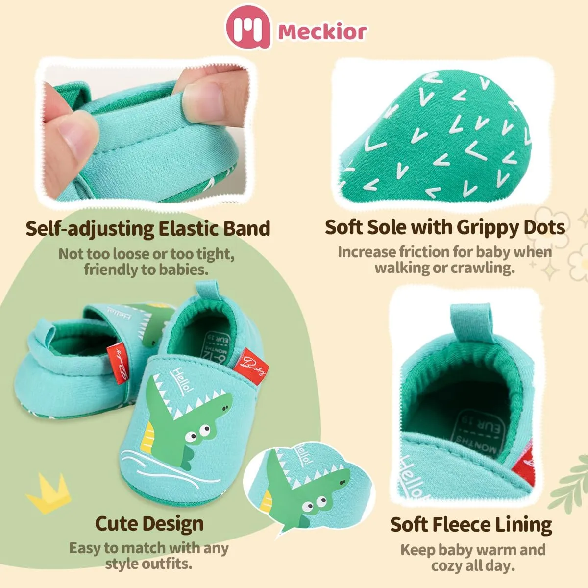 Meckior Save Beautiful Cute Cartoon Infant Unisex Baby Warm Cotton Anti-Slip Soft Sole First Walkers Shoes