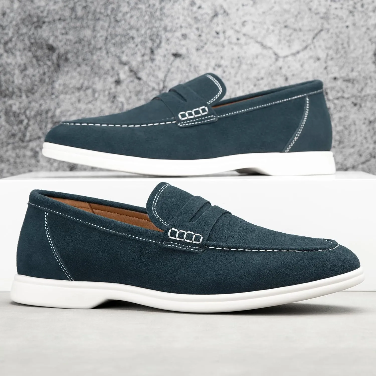 Meijiana Men's Genuine Leather Loafers Slip-On Moccasins Suede Dress Shoes, Lightweight and Breathable with Rubber Sole Stylish Mens Loafers