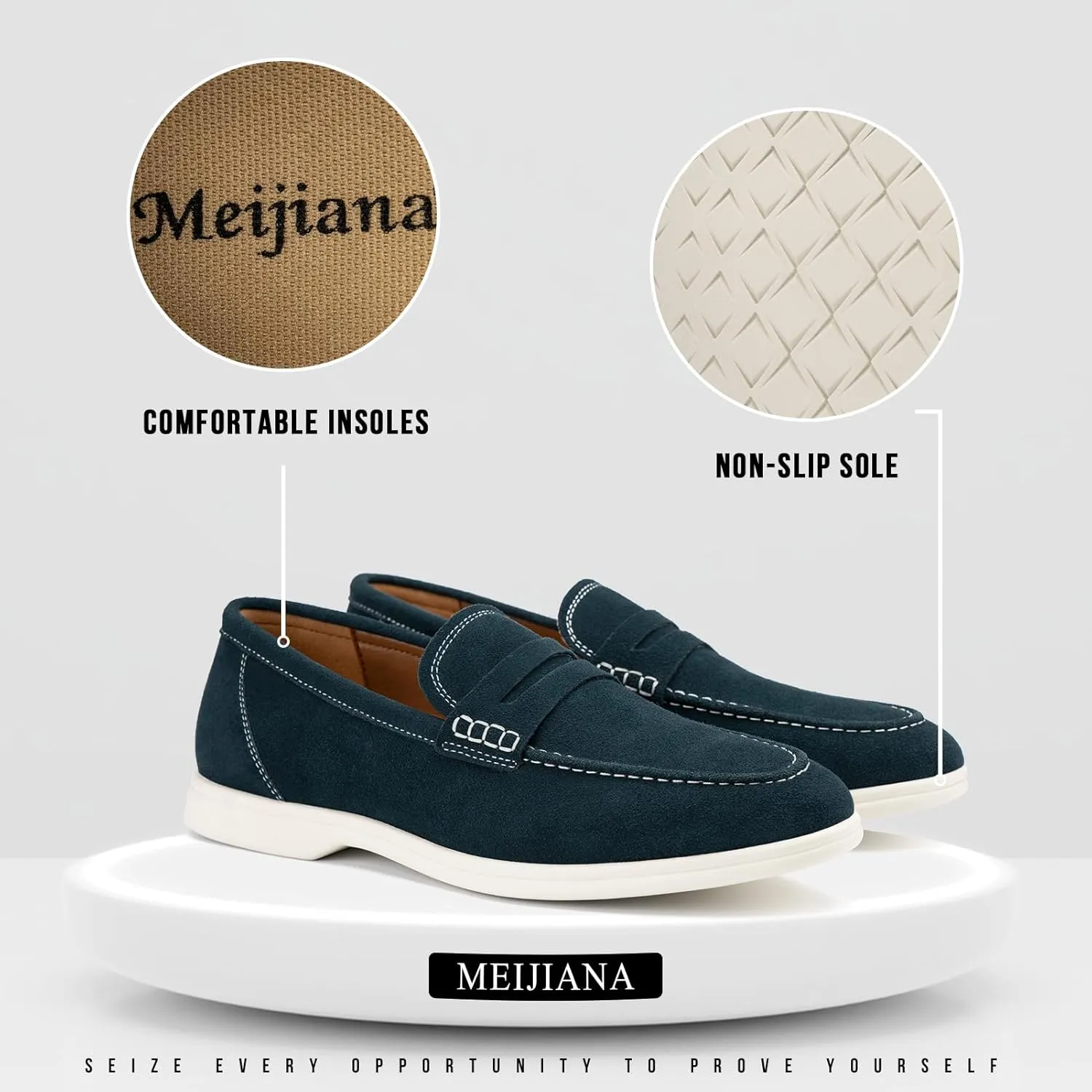 Meijiana Men's Genuine Leather Loafers Slip-On Moccasins Suede Dress Shoes, Lightweight and Breathable with Rubber Sole Stylish Mens Loafers