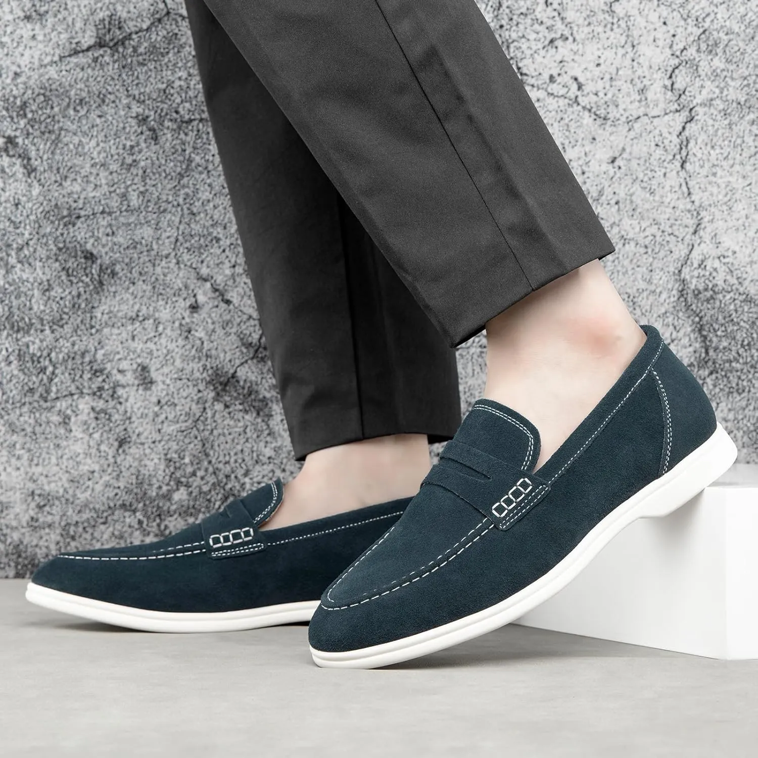 Meijiana Men's Genuine Leather Loafers Slip-On Moccasins Suede Dress Shoes, Lightweight and Breathable with Rubber Sole Stylish Mens Loafers