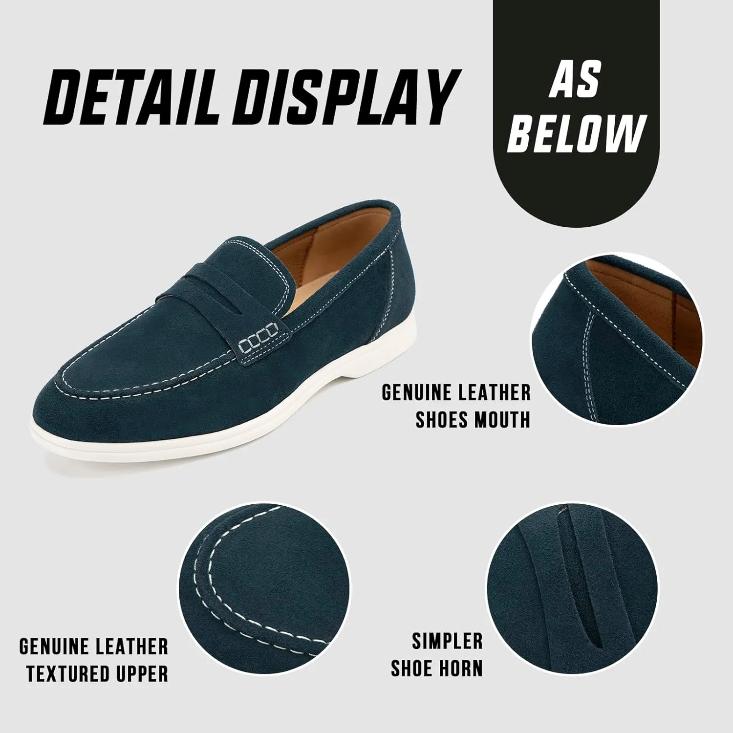 Meijiana Men's Genuine Leather Loafers Slip-On Moccasins Suede Dress Shoes, Lightweight and Breathable with Rubber Sole Stylish Mens Loafers