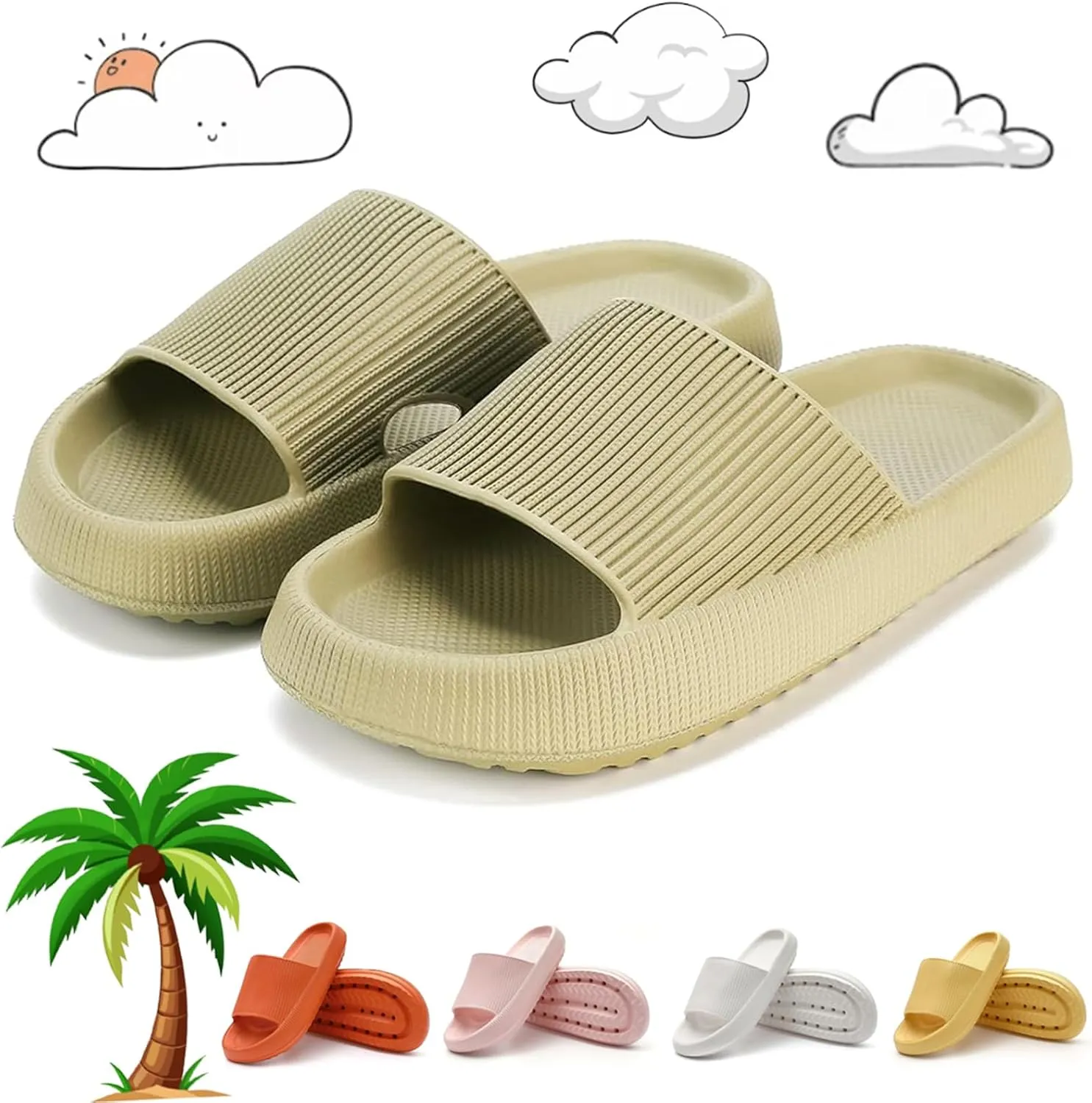 Memory Foam | Slides, Memory Foam Slides, Cloud Slippers for Women and Men, Cloud Pillow Slides Soft Thick Sole