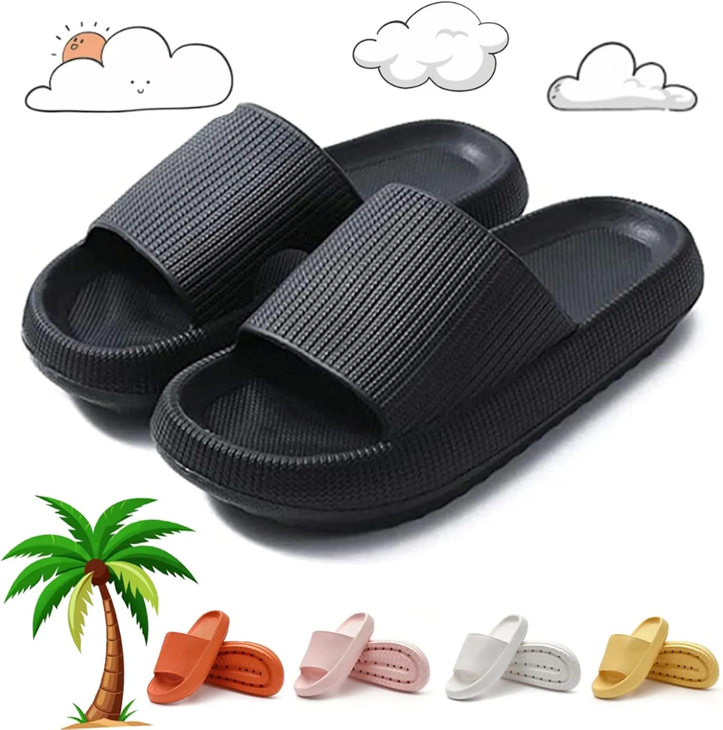Memory Foam | Slides, Memory Foam Slides, Cloud Slippers for Women and Men, Cloud Pillow Slides Soft Thick Sole