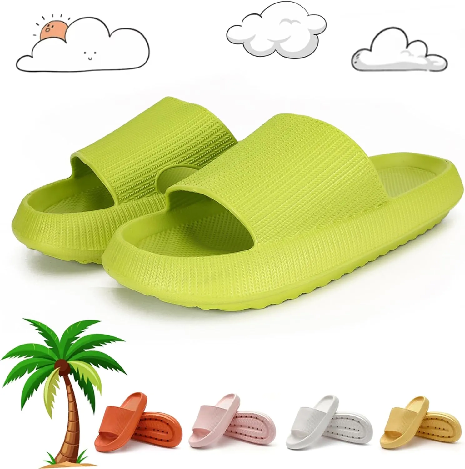 Memory Foam | Slides, Memory Foam Slides, Cloud Slippers for Women and Men, Cloud Pillow Slides Soft Thick Sole