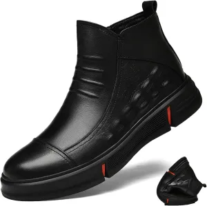 Men Casual Black Italian High-top Leather Boots Alligator Printed Business Chelsea Chukka Ankle Booties Fall Winter Wool Warm Side Zipper