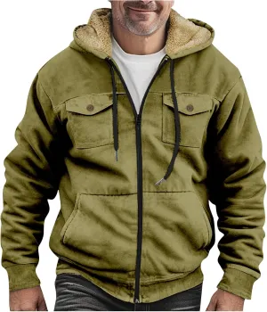 Men's Active Hoodies Jacket 2025 Winter Warm Thick Zip Big and Tall Warm Trucker Pullover with Hooded Coats Outwear