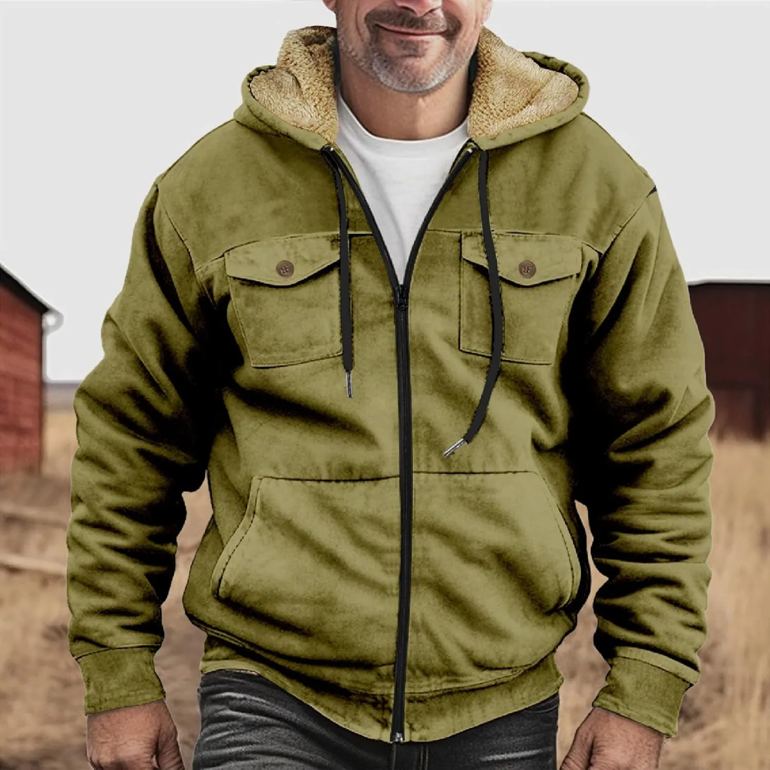 Men's Active Hoodies Jacket 2025 Winter Warm Thick Zip Big and Tall Warm Trucker Pullover with Hooded Coats Outwear
