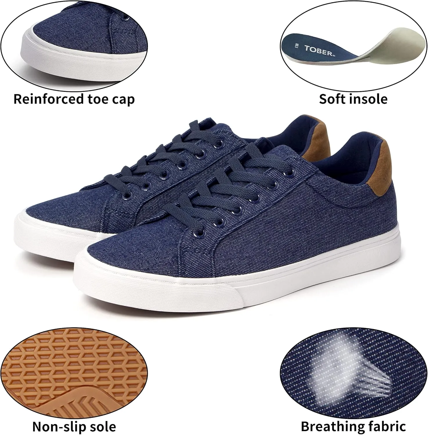 Men's Black Classic Low Top Shoes Canvas Fashion Sneaker with Soft Insole Causal Dress Shoes for Men Comfortable Walking Shoes