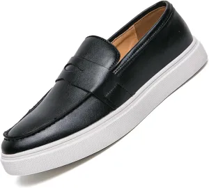 Men's Casual Dress Loafers & Slip-Ons Shoes Classic Hands Free Penny Formal Loafers Lightweight PU Leather Round Toe, Non Slip Business Shoes