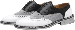 Men's Casual Lace Up Loafers Two Tone Patchwork Brogue Oxford Shoes Fashionable Office Formal PU Leather Shoes