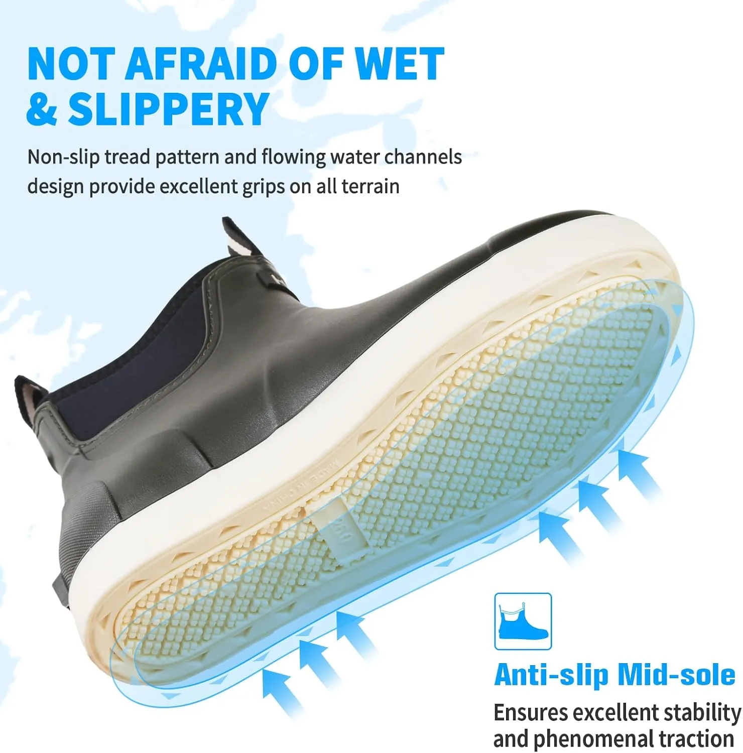 Mens Deck Boots, Saltwater Fishing Booties Rubber Waterproof Ankle Rain Boots, High-performance Footwear Chelsea Boots for Gardening Fishing Boating Camping Sailing