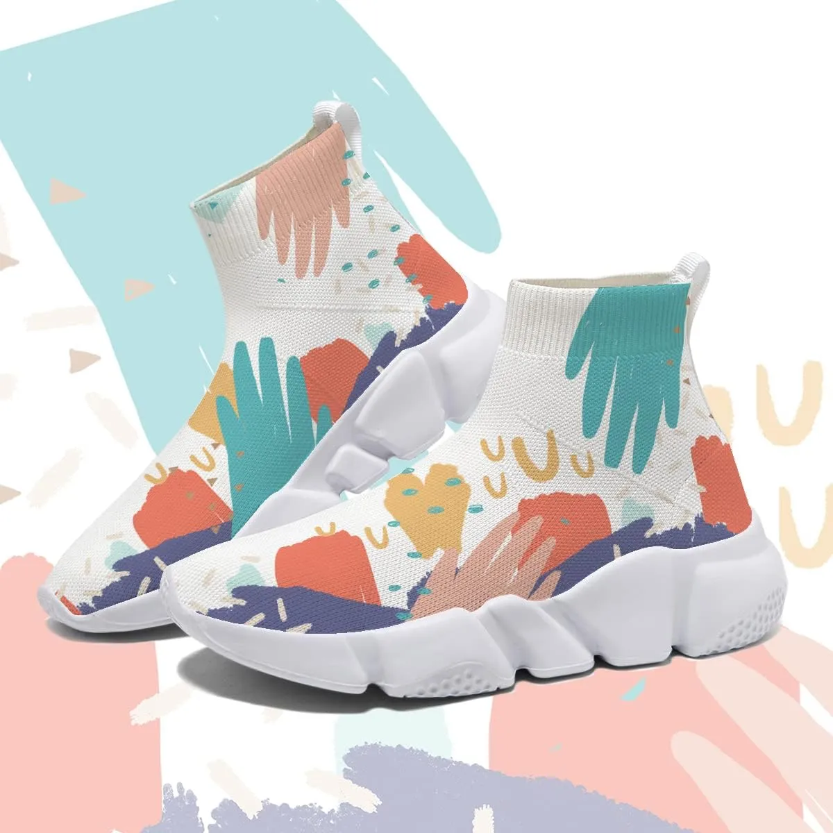 Men's Fashion Graffiti Shoes - Plus Size Tennis Trainers Abstract Art Sock Sneakers for Women