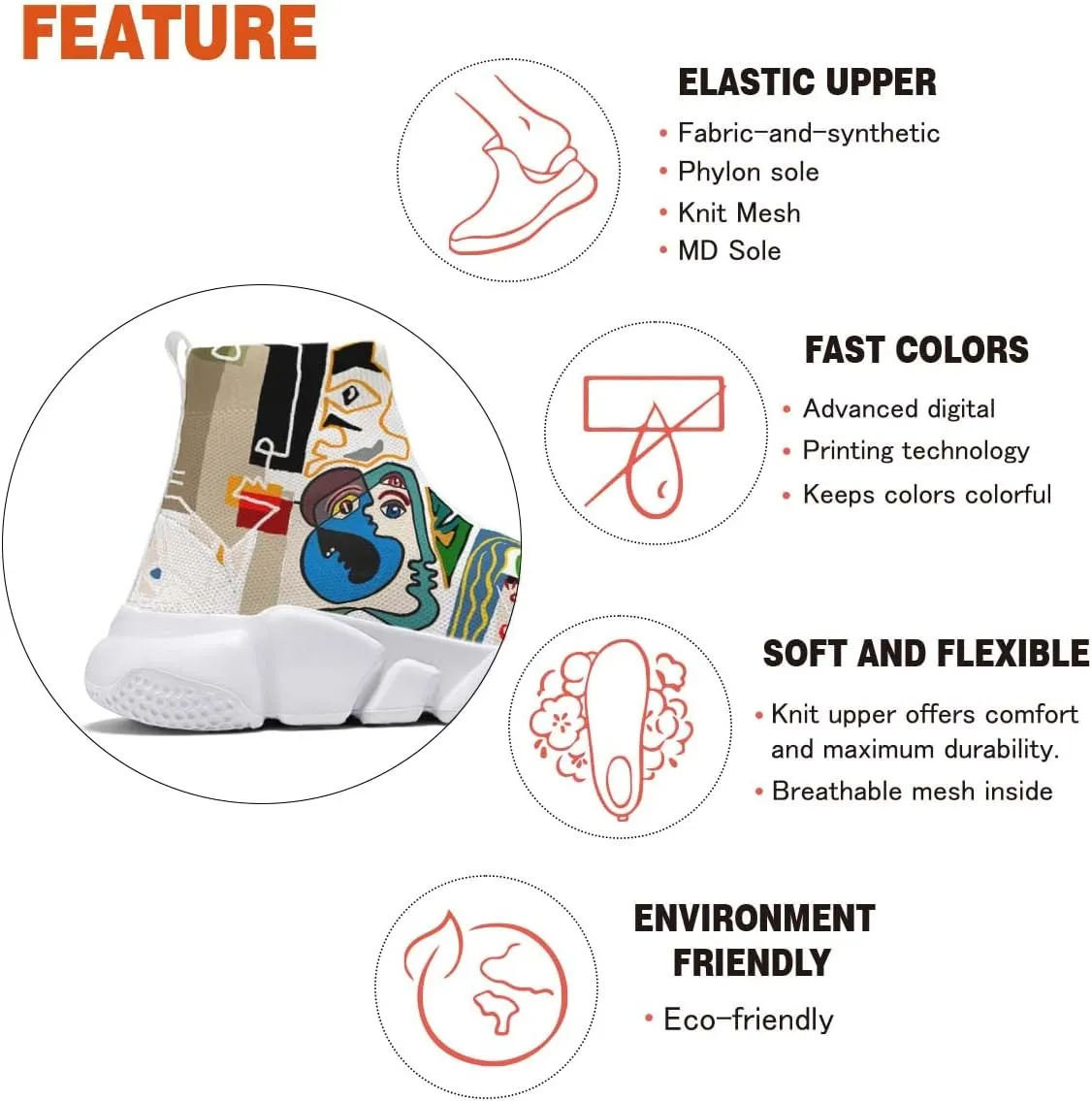 Men's Fashion Graffiti Shoes - Plus Size Tennis Trainers Abstract Art Sock Sneakers for Women