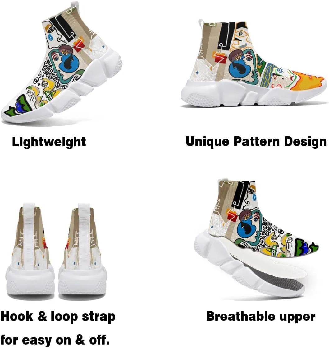 Men's Fashion Graffiti Shoes - Plus Size Tennis Trainers Abstract Art Sock Sneakers for Women