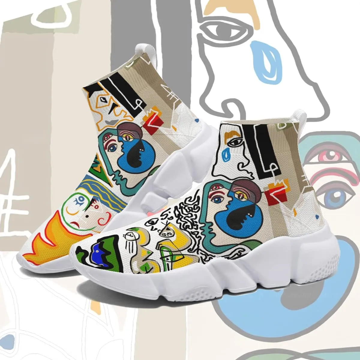 Men's Fashion Graffiti Shoes - Plus Size Tennis Trainers Abstract Art Sock Sneakers for Women