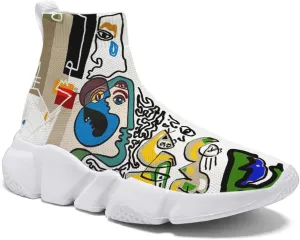 Men's Fashion Graffiti Shoes - Plus Size Tennis Trainers Abstract Art Sock Sneakers for Women