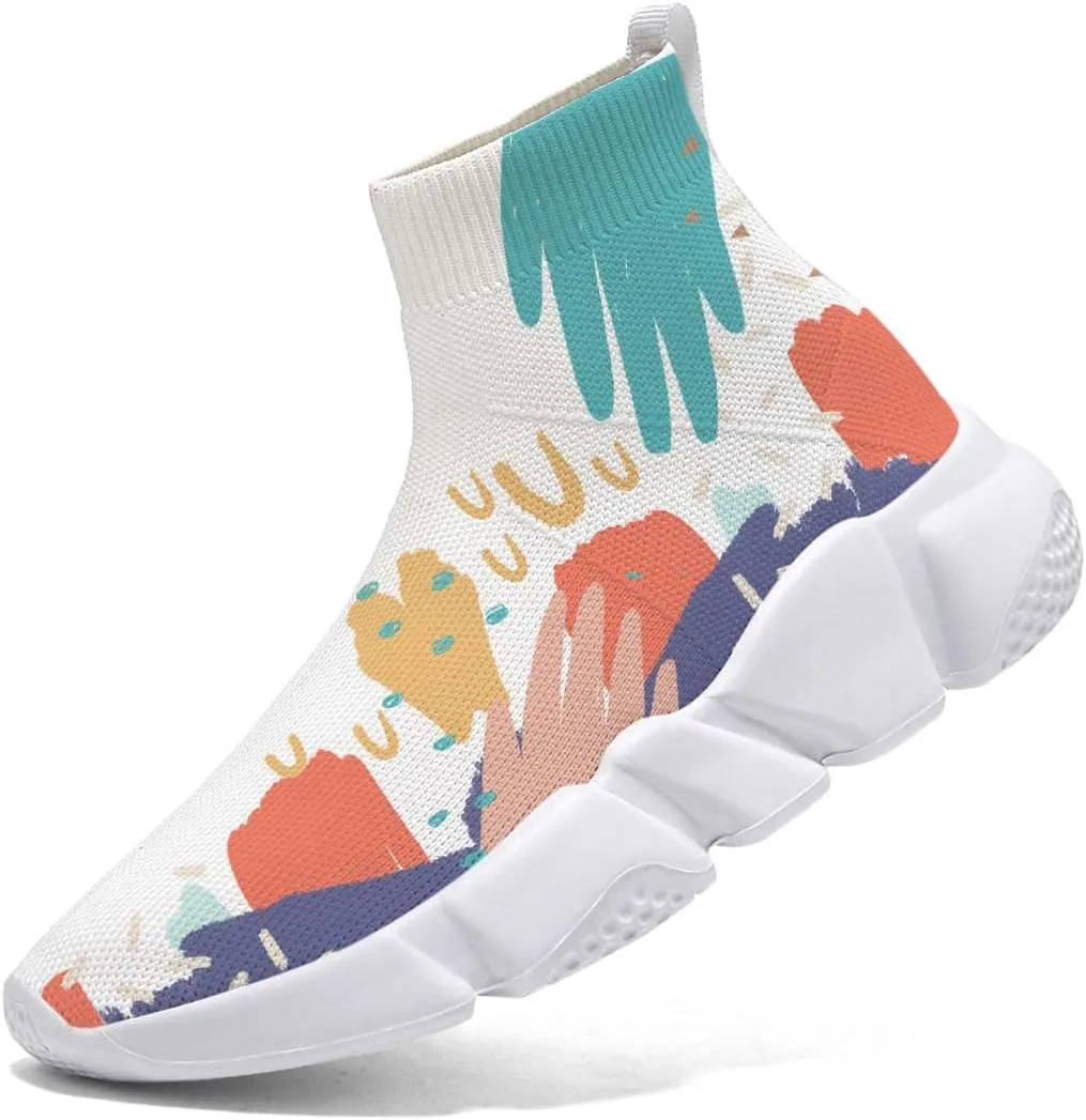 Men's Fashion Graffiti Shoes - Plus Size Tennis Trainers Abstract Art Sock Sneakers for Women