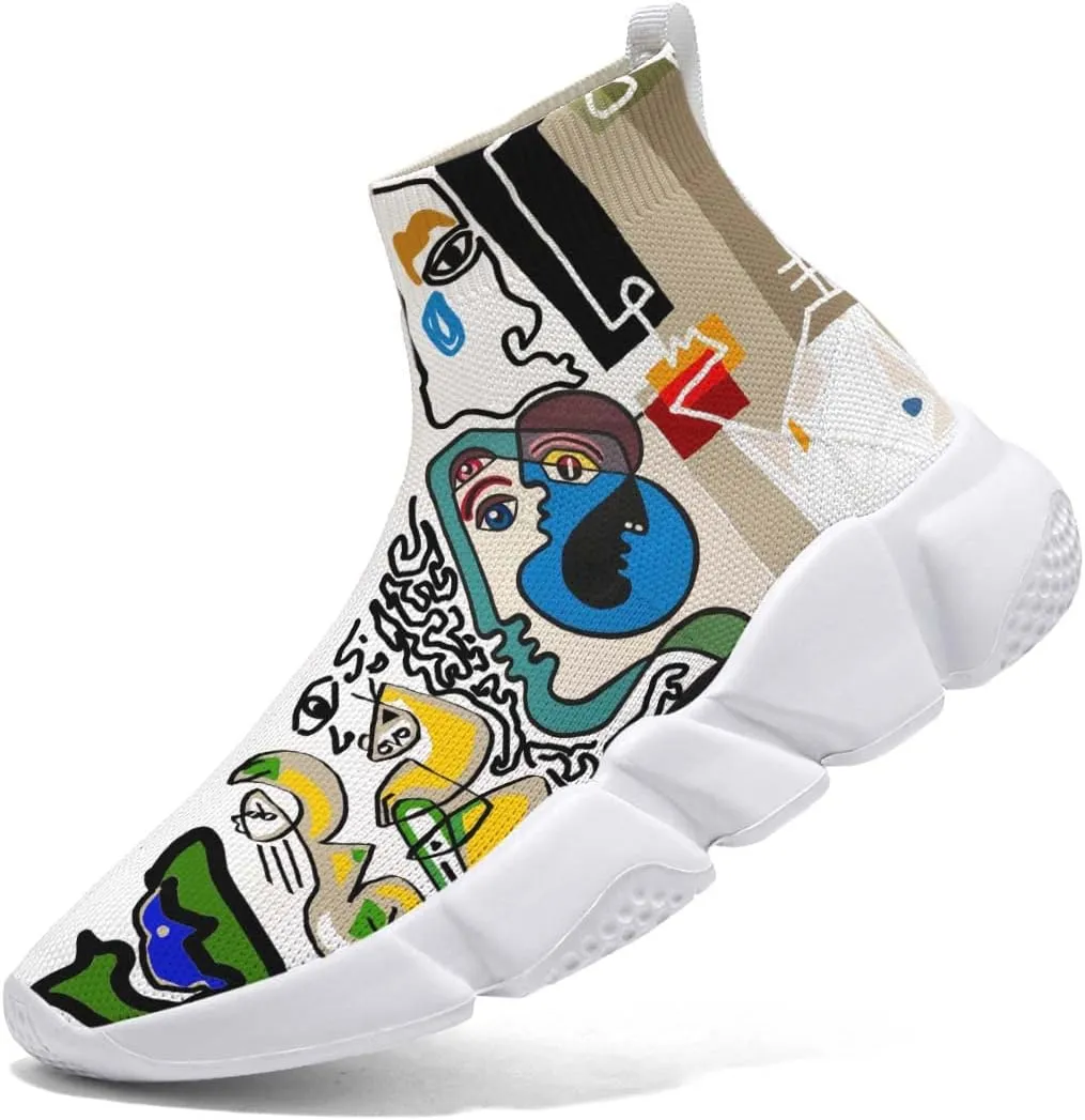 Men's Fashion Graffiti Shoes - Plus Size Tennis Trainers Abstract Art Sock Sneakers for Women
