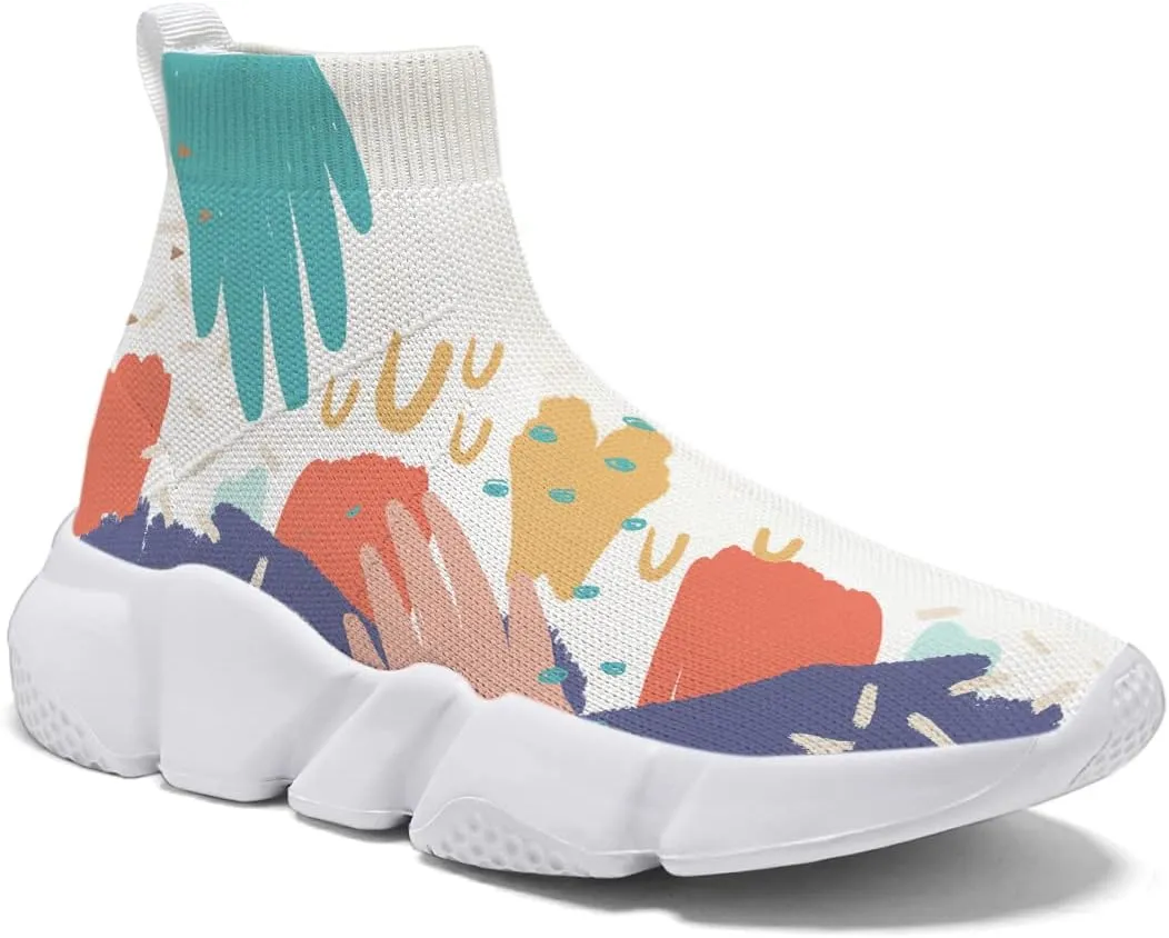 Men's Fashion Graffiti Shoes - Plus Size Tennis Trainers Abstract Art Sock Sneakers for Women