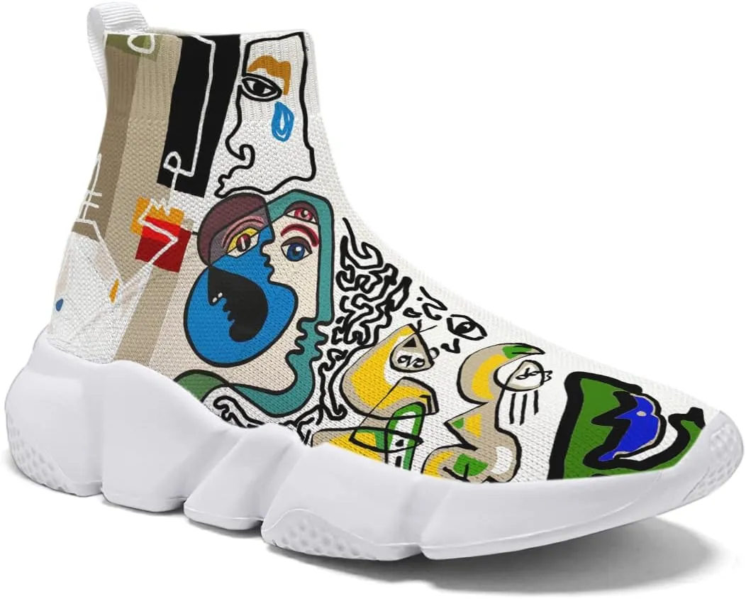 Men's Fashion Graffiti Shoes - Plus Size Tennis Trainers Abstract Art Sock Sneakers for Women