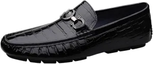 Mens Faux Crocodile Leather Loafers Slip On Wedding Shoes Comfortable Anti Slip Round Toe Embossed Dress Casual Formal