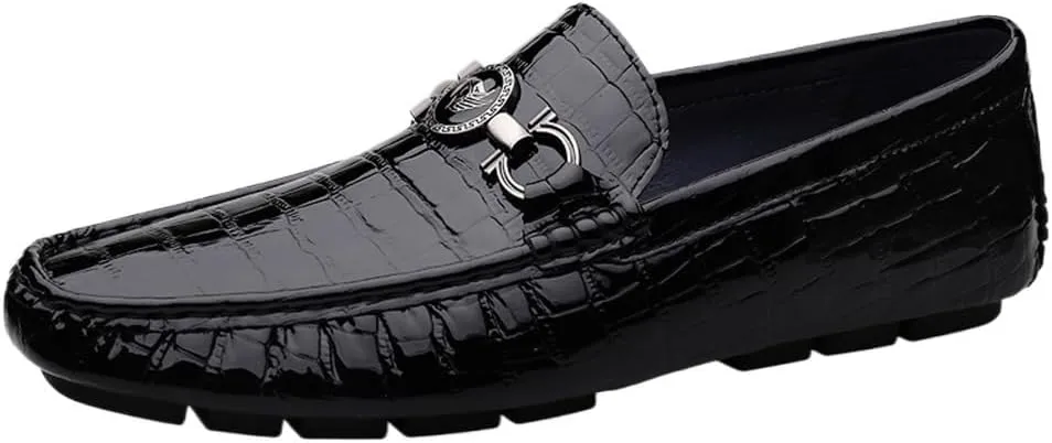 Mens Faux Crocodile Leather Loafers Slip On Wedding Shoes Comfortable Anti Slip Round Toe Embossed Dress Casual Formal