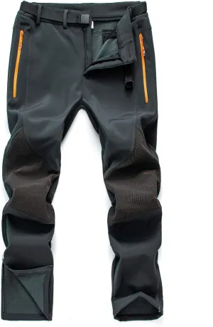 Men's Fleece Ski Pants with Belt, Waterproof Snow Hiking Pants for Snowboarding (Black, Grey)