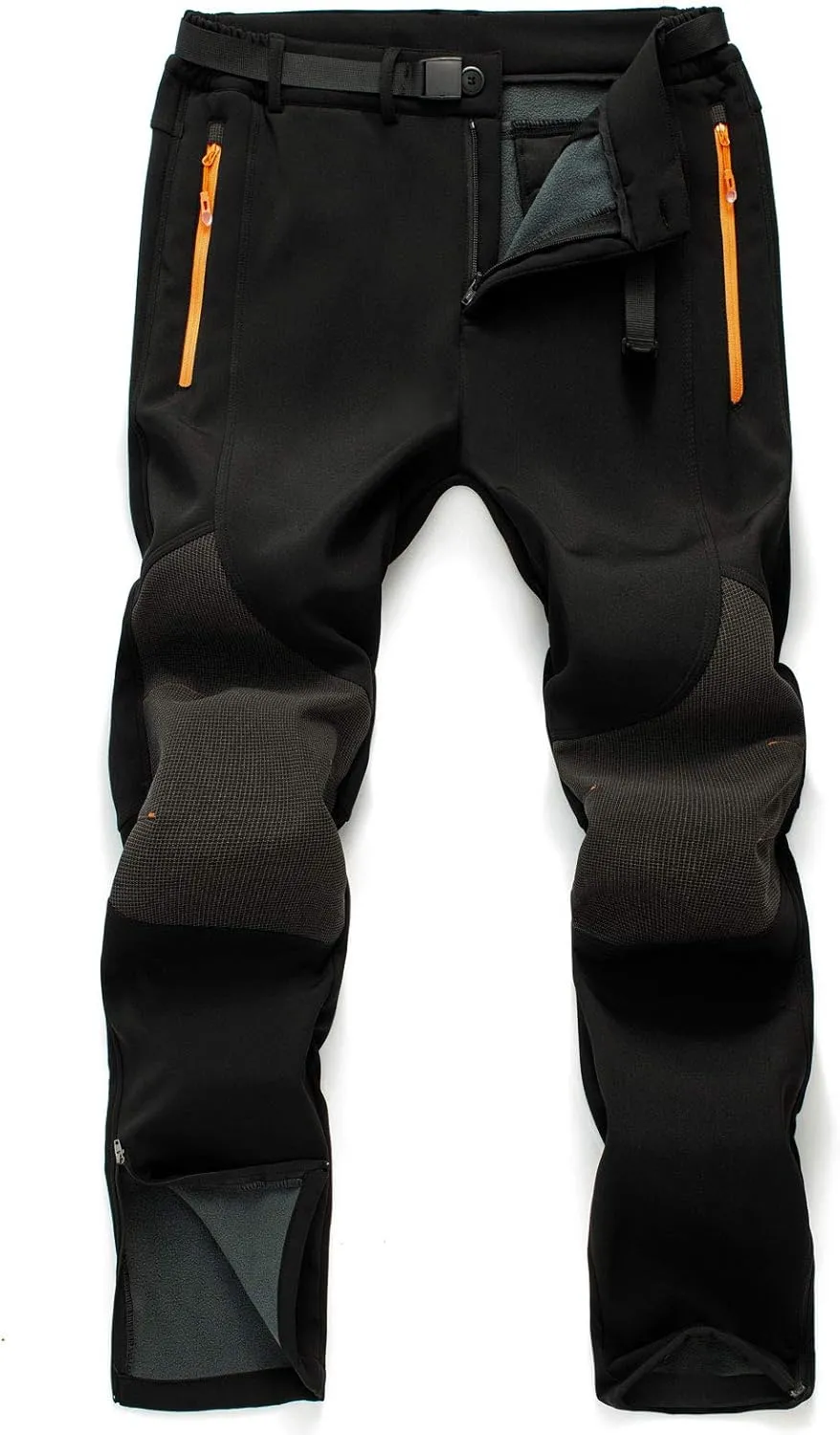 Men's Fleece Ski Pants with Belt, Waterproof Snow Hiking Pants for Snowboarding (Black, Grey)