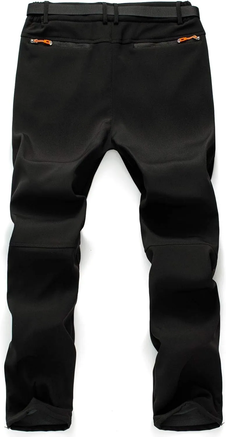 Men's Fleece Ski Pants with Belt, Waterproof Snow Hiking Pants for Snowboarding (Black, Grey)