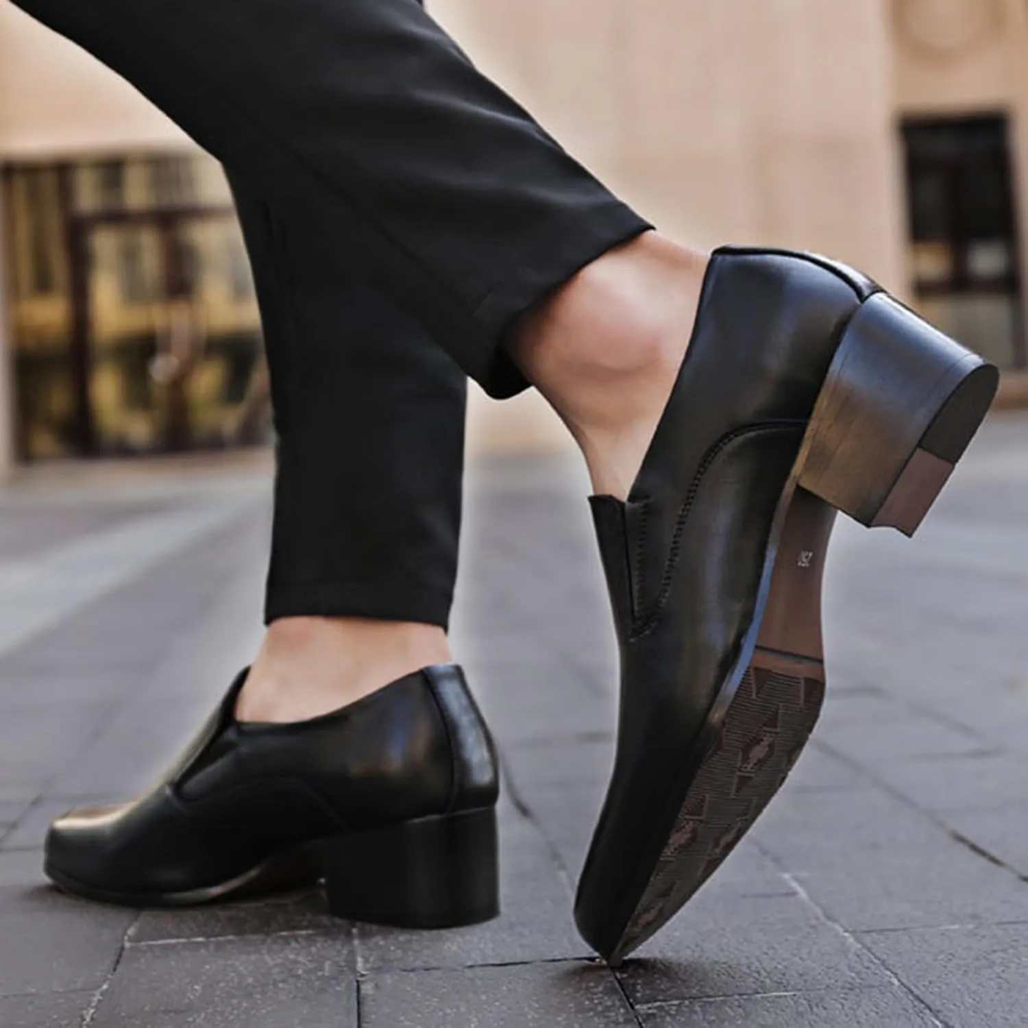 Men's Genuine Leather Chunky Heel Dress Loafers Fashion Classic Pointed Toe Low Top High Heel Slip On Oxford Shoes Casual Business Office Wedding Formal Shoes