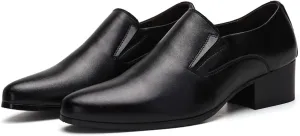 Men's Genuine Leather Chunky Heel Dress Loafers Fashion Classic Pointed Toe Low Top High Heel Slip On Oxford Shoes Casual Business Office Wedding Formal Shoes