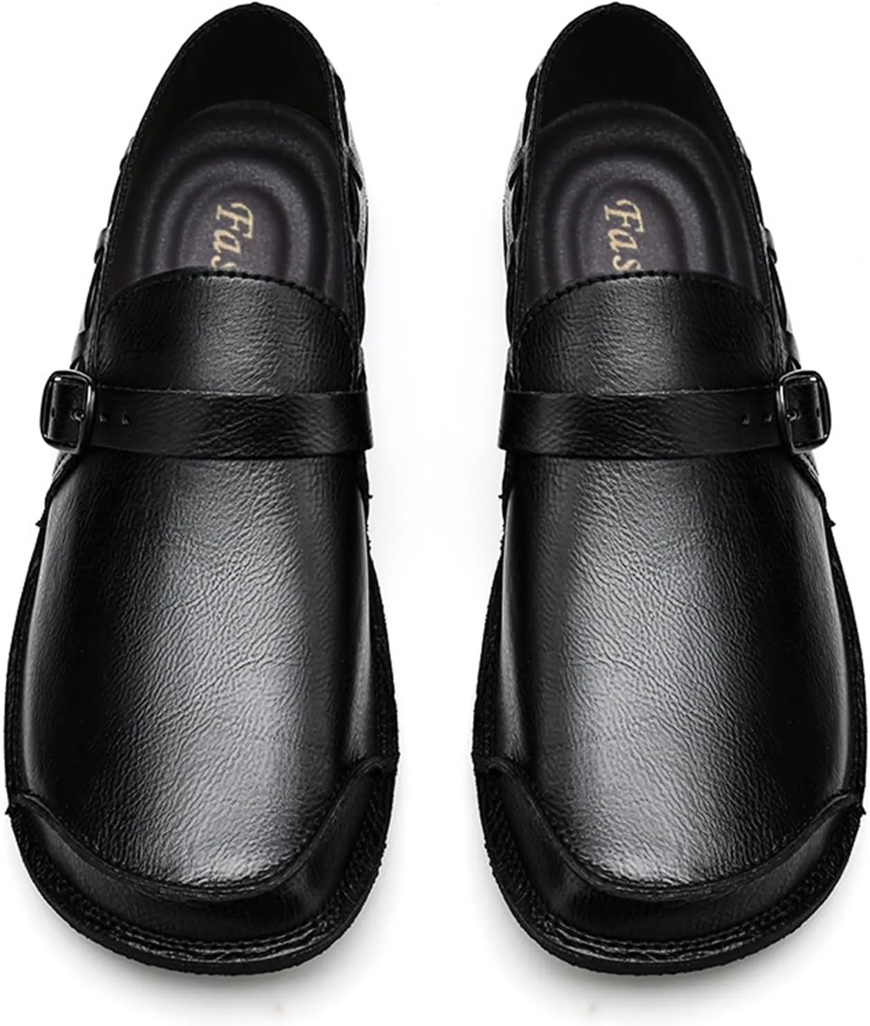 Men's Genuine Leather Monk Buckle Casual Slip-On Loafers Comfort Classic Hand-Sewn Round Head Wide Toe Oxford Walking Shoes Fashion Driving Business Dress Shoes